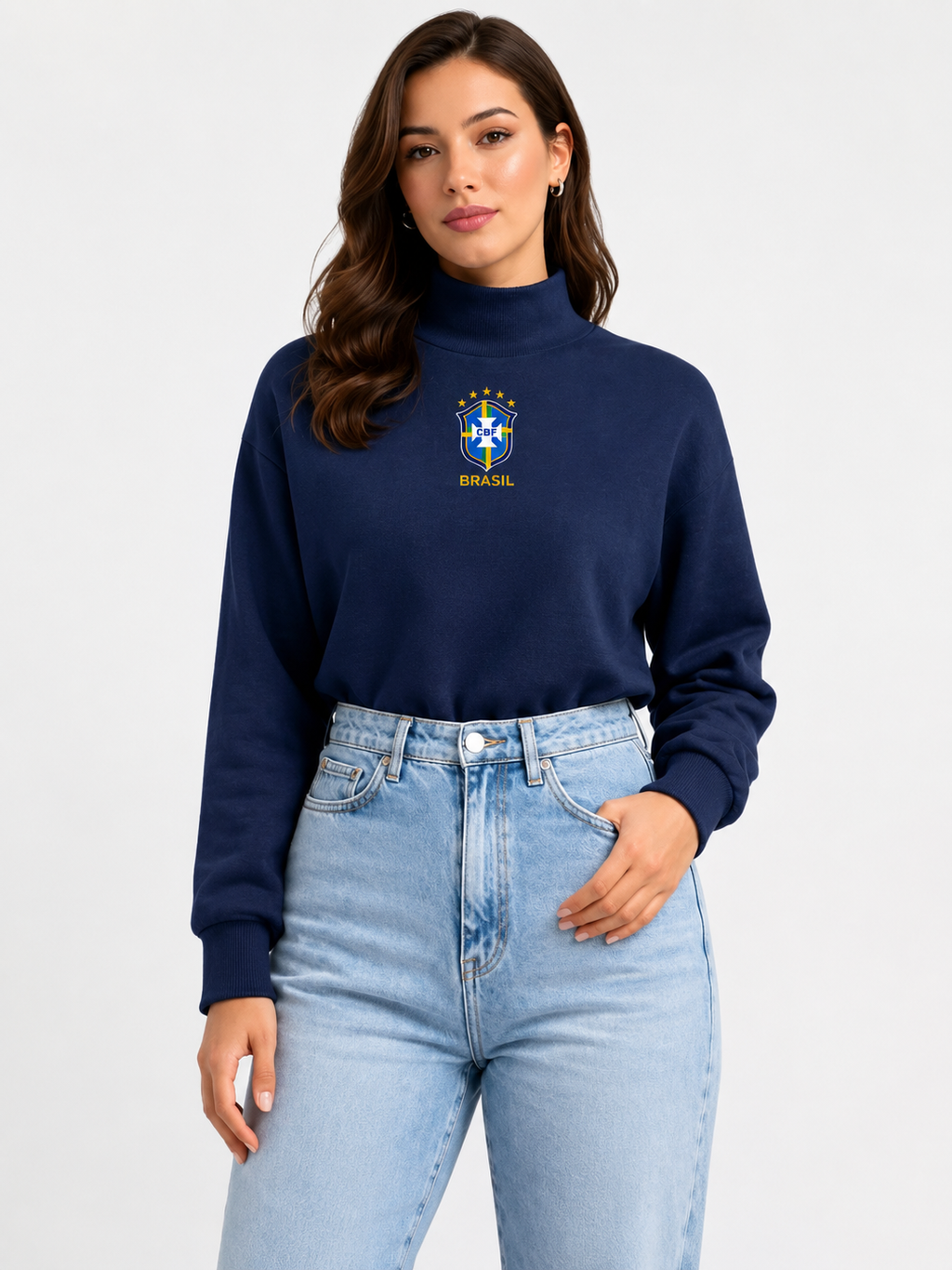Moletom Feminino Cropped Brasil Gola Alta Futebol