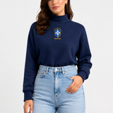 Moletom Feminino Cropped Brasil Gola Alta Futebol