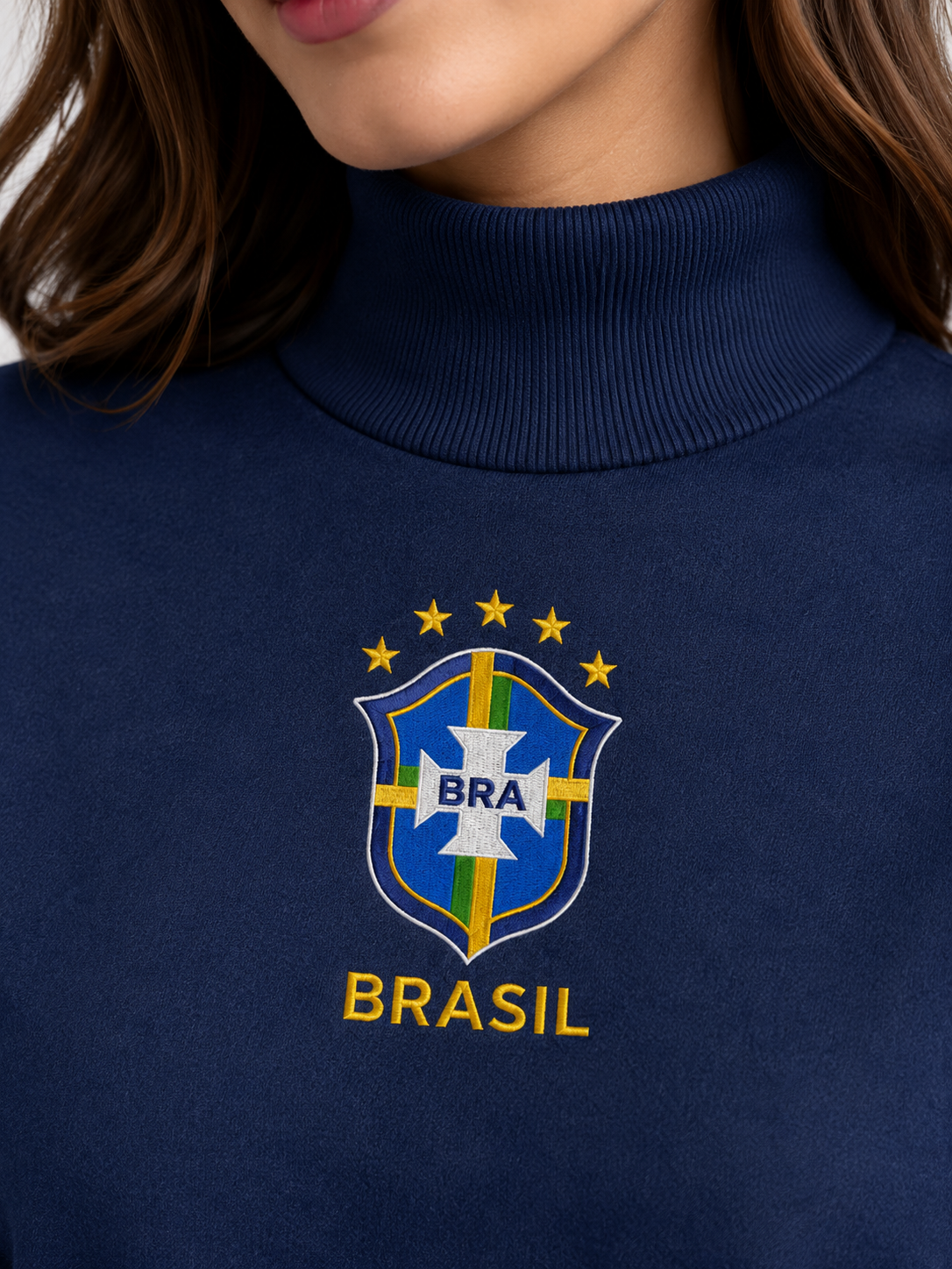 Moletom Feminino Cropped Brasil Gola Alta Futebol