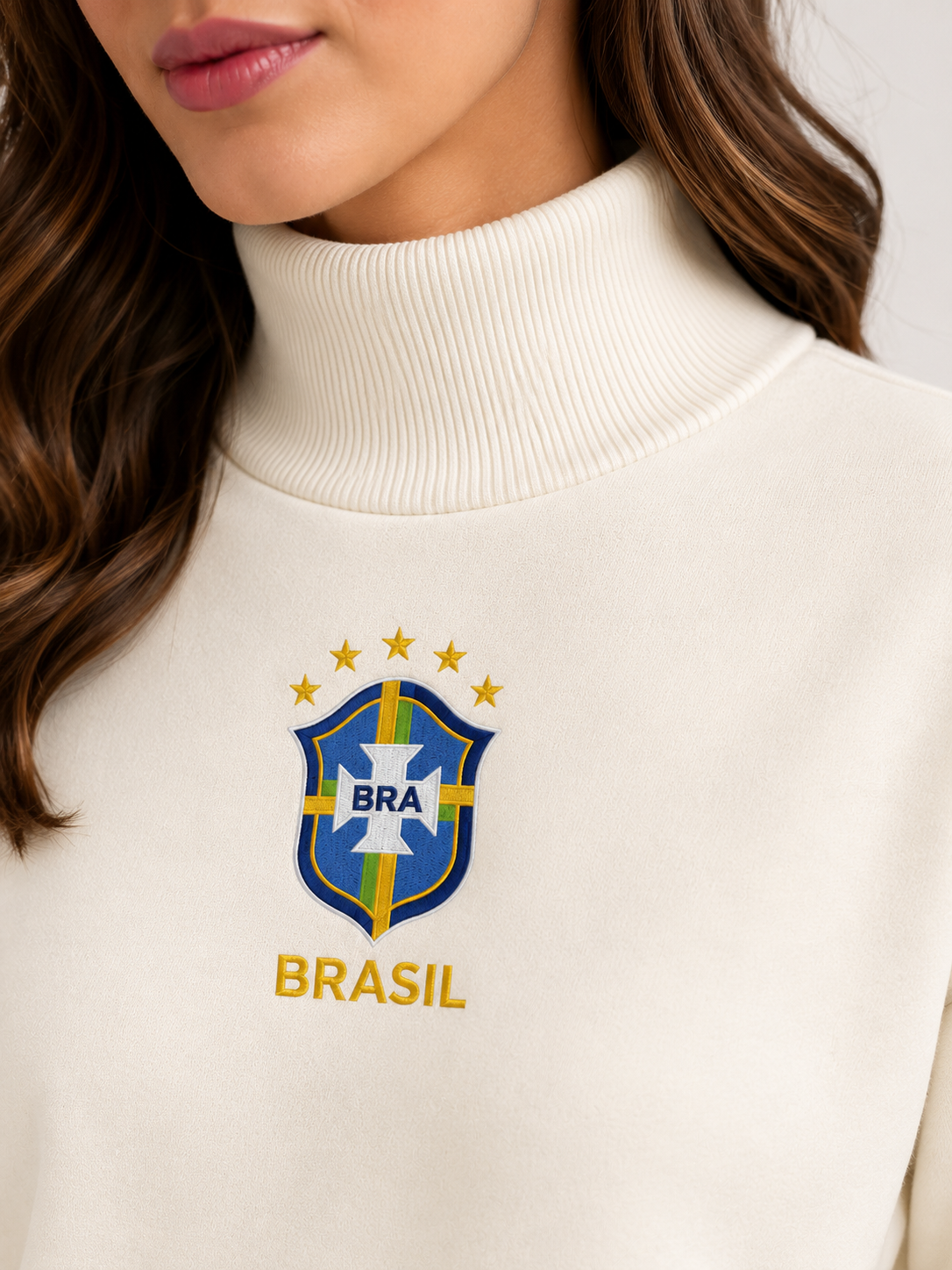Moletom Feminino Cropped Brasil Gola Alta Futebol
