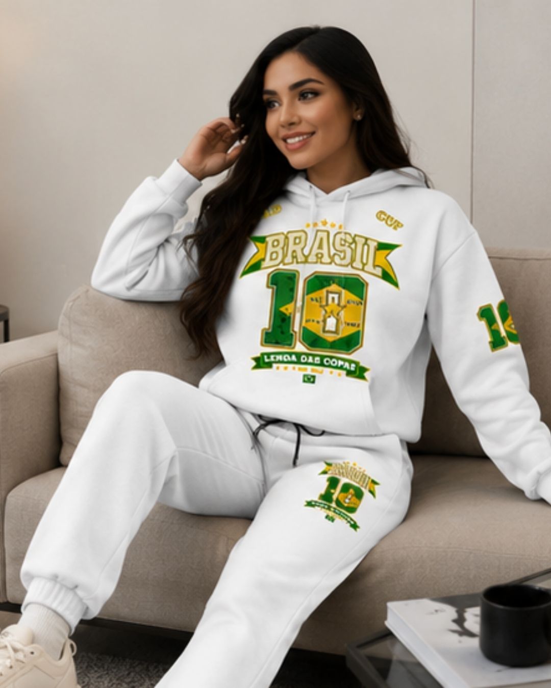 Conjunto Moletom Feminino Brasil Copa Do Mundo