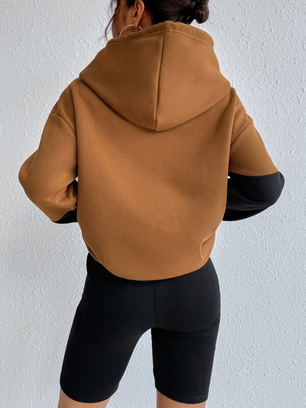 Moletom Color Block Com Capuz Estilo Casual