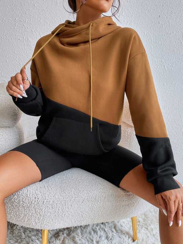 Moletom Color Block Com Capuz Estilo Casual
