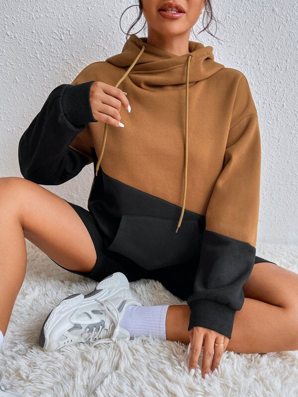 Moletom Color Block Com Capuz Estilo Casual