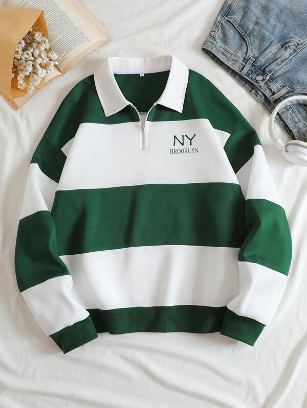 Moletom Rugby Listrado Com Gola E Meio Zíper
