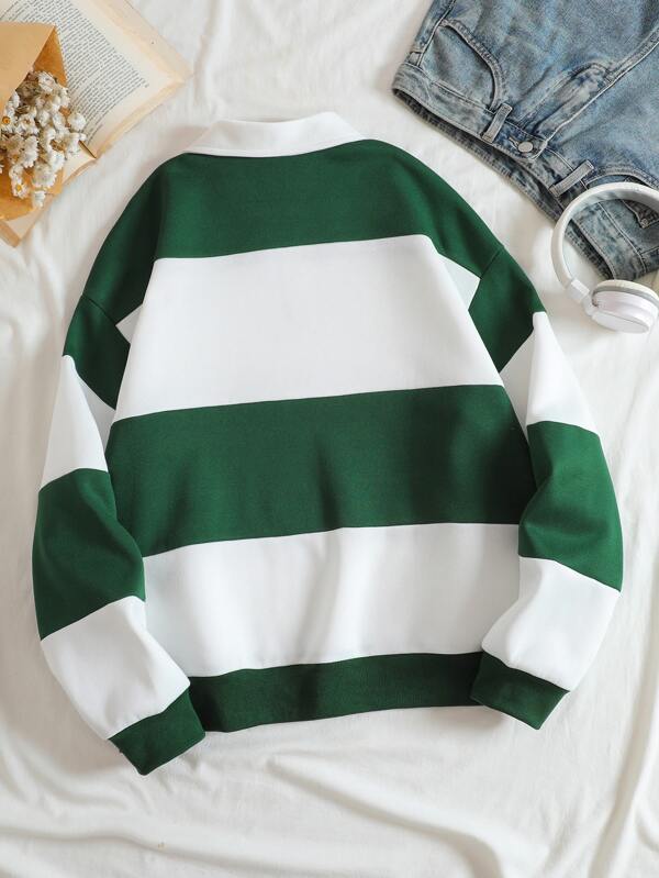 Moletom Rugby Listrado Com Gola E Meio Zíper
