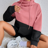 Moletom Color Block Com Capuz Estilo Casual