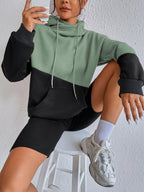 Moletom Color Block Com Capuz Estilo Casual
