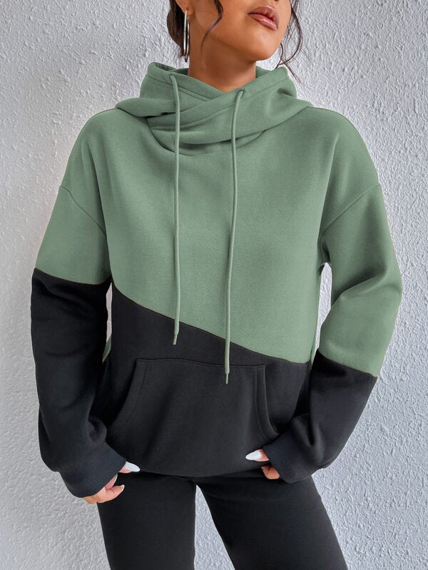 Moletom Color Block Com Capuz Estilo Casual