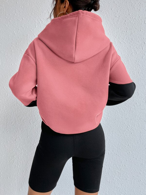 Moletom Color Block Com Capuz Estilo Casual