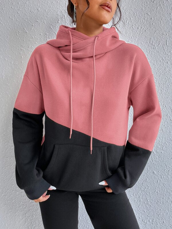Moletom Color Block Com Capuz Estilo Casual