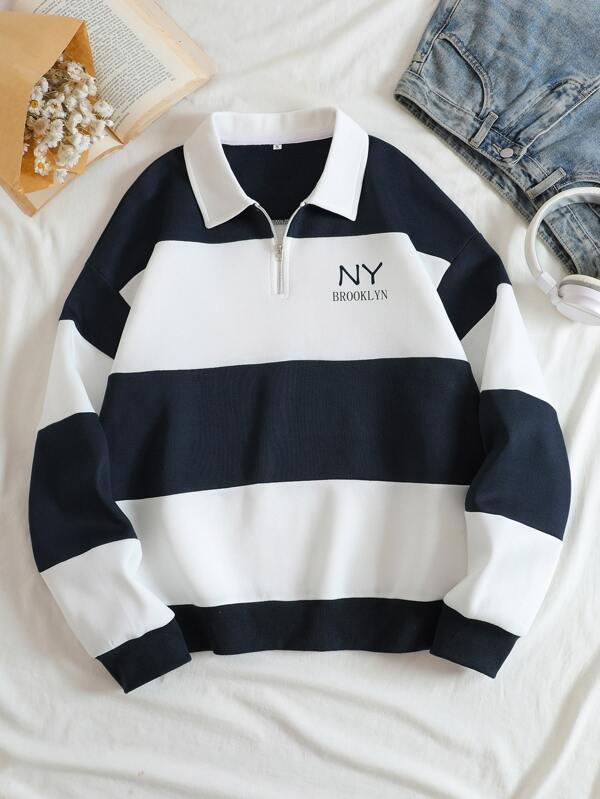 Moletom Rugby Listrado Com Gola E Meio Zíper