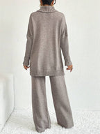 Conjunto Tricot Gola Alta Cable Knit Wide Leg Elegante