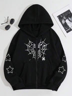 Moletom Com Zíper Spider Web Streetwear