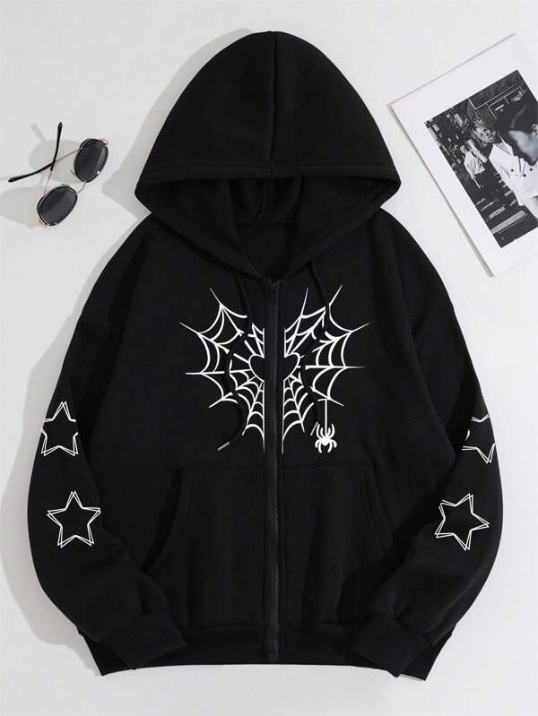 Moletom Com Zíper Spider Web Streetwear
