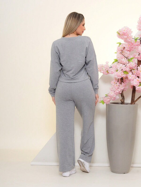 Conjunto Moletinho Basic Wide Leg Com Ajuste Em Cordão