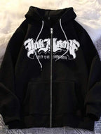 Moletom Com Zíper Gothic Lettering Streetwear