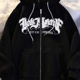 Moletom Com Zíper Gothic Lettering Streetwear
