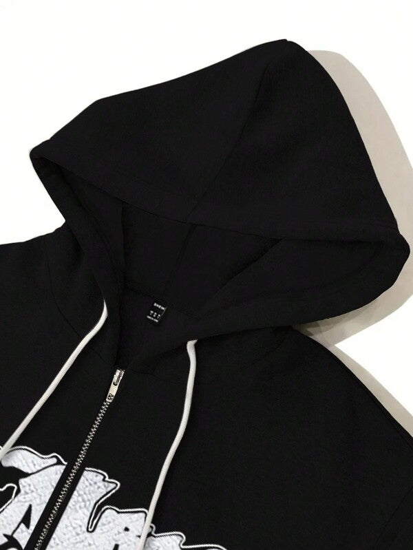 Moletom Com Zíper Gothic Lettering Streetwear