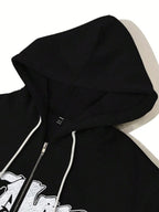 Moletom Com Zíper Gothic Lettering Streetwear