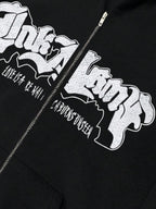 Moletom Com Zíper Gothic Lettering Streetwear