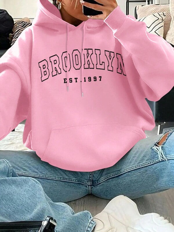 Moletom Brooklyn Estampa College Com Bolso Canguru