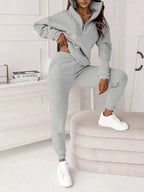 Conjunto Moletom Cropped Gola Alta Com Zíper Casual