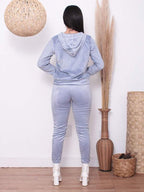 Conjunto Plush Com Capuz E Zíper Wide Leg Casual