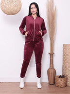 Conjunto Plush Com Capuz E Zíper Wide Leg Casual