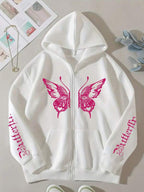 Moletom Com Zíper Butterfly Graphic Streetwear