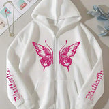 Moletom Com Zíper Butterfly Graphic Streetwear