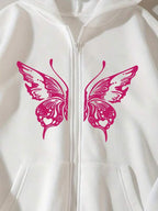 Moletom Com Zíper Butterfly Graphic Streetwear