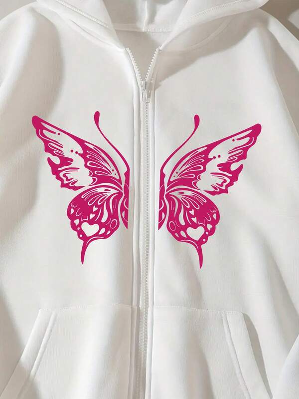 Moletom Com Zíper Butterfly Graphic Streetwear