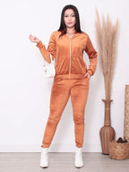 Conjunto Plush Com Capuz E Zíper Wide Leg Casual