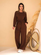 Conjunto Moletinho Basic Wide Leg Com Ajuste Em Cordão