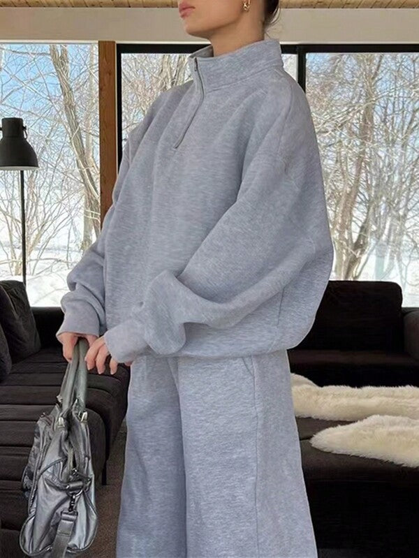 Conjunto Moletom Gola Alta Com Zíper Oversized Urbano