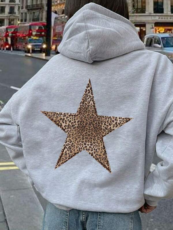 Moletom Com Capuz Estrela Animal Print Streetwear