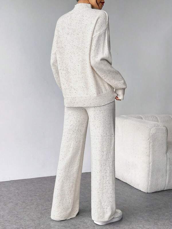 Conjunto Tricot Gola Alta Oversized Wide Leg Casual