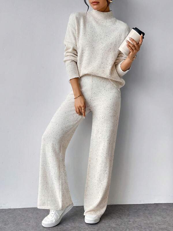 Conjunto Tricot Gola Alta Oversized Wide Leg Casual