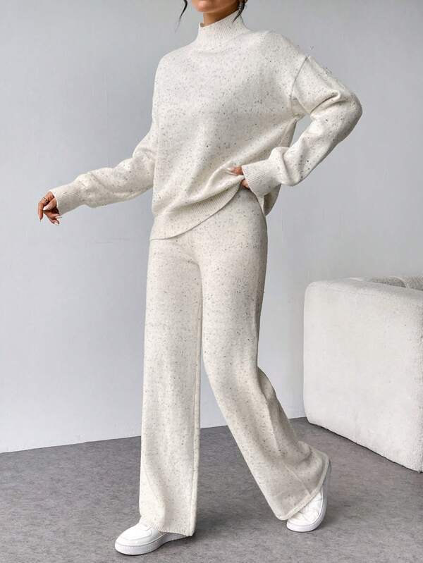 Conjunto Tricot Gola Alta Oversized Wide Leg Casual