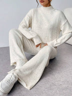Conjunto Tricot Gola Alta Oversized Wide Leg Casual