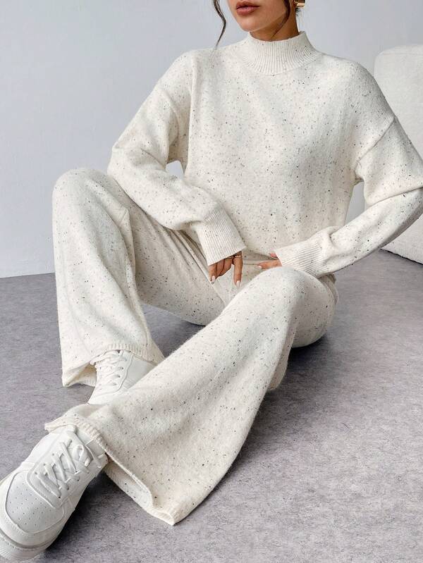 Conjunto Tricot Gola Alta Oversized Wide Leg Casual