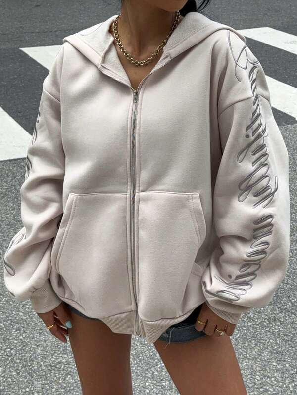 Moletom Com Zíper Script Hoodie Streetwear