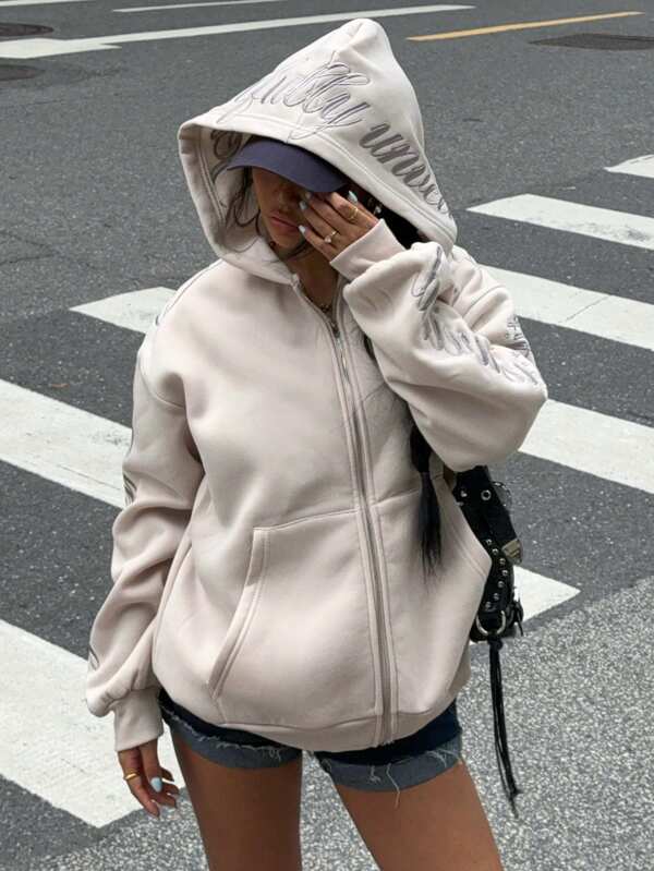 Moletom Com Zíper Script Hoodie Streetwear