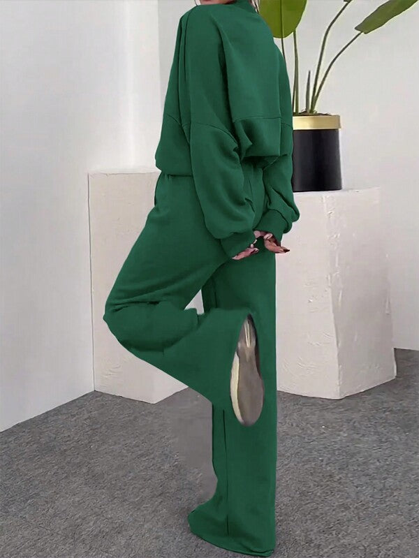 Conjunto Moletom Com Gola Zíper E Calça Pantalona Oversized