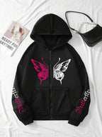 Moletom Com Zíper Butterfly Graphic Streetwear