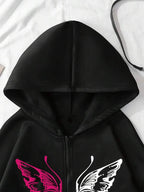 Moletom Com Zíper Butterfly Graphic Streetwear