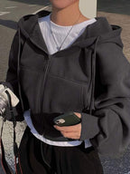 Moletom Cropped Com Zíper E Capuz Amplo