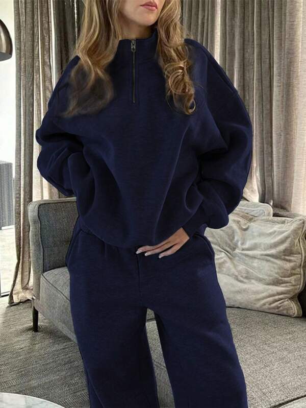 Conjunto Moletom Gola Alta Com Zíper Oversized Urbano