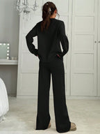 Conjunto Tricot Oversized Wide Leg Minimalista Casual